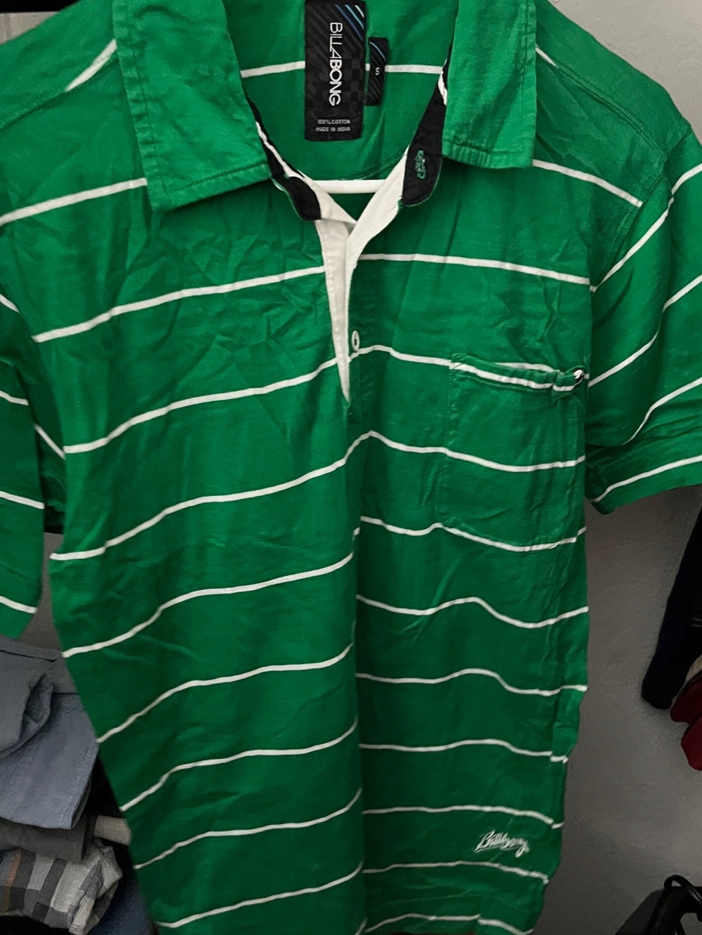 Billabong Green Polo with White Stripes